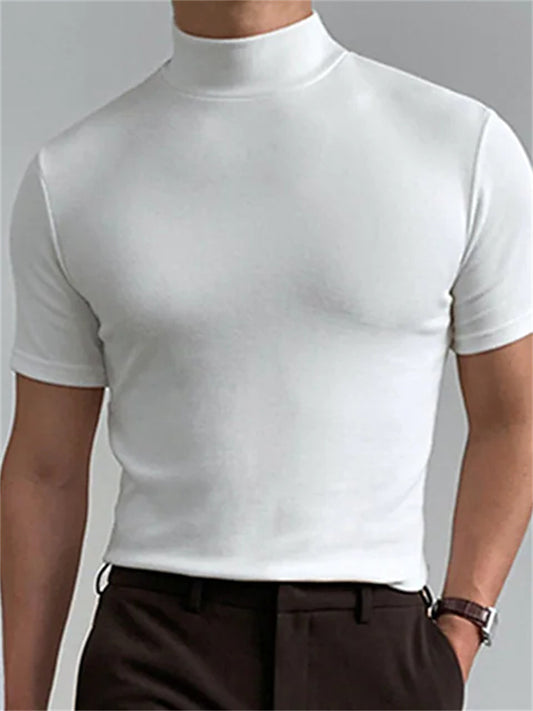Men's T shirt Tee Plain Stand Collar Street Holiday Short Sleeve Clothing Apparel Fashion Casual Comfortable