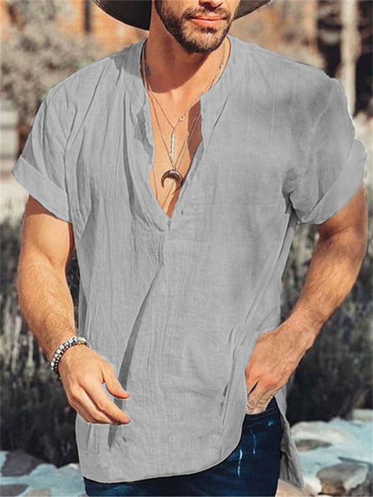 Men's T shirt Tee Henley Shirt Plain Henley Street Holiday Short Sleeve Clothing Apparel Fashion Casual Comfortable