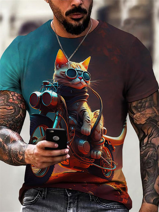 Men's Summer 3D Printed Kitten Series Casual Loose-Fit Short-Sleeve T-Shirt
