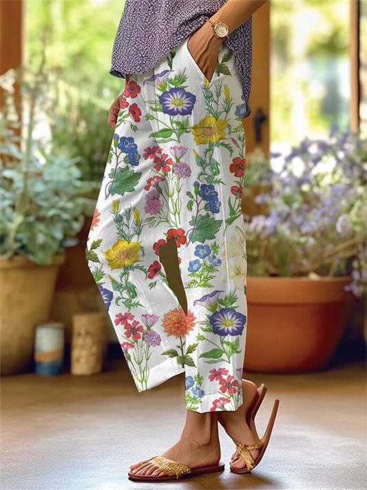 New Arrival 3D Digital Print Rolled Hem Cropped Casual Pants - Lightweight Style