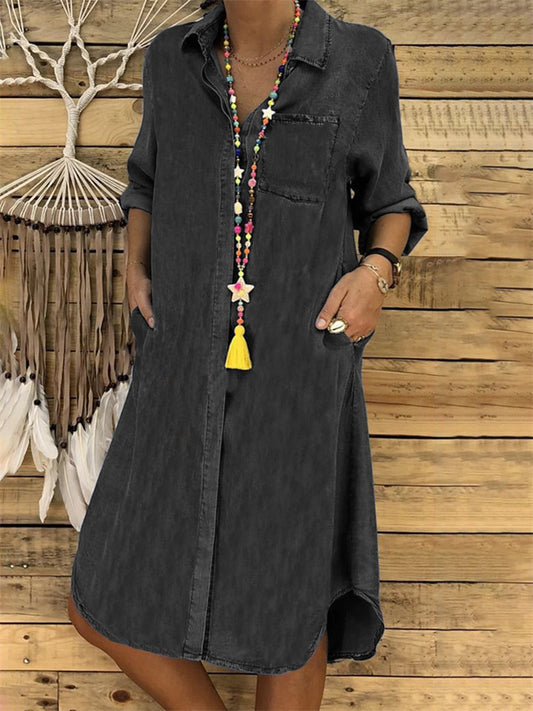 Women's Denim Dress Solid Color Large Casual Skirt Black Dresses