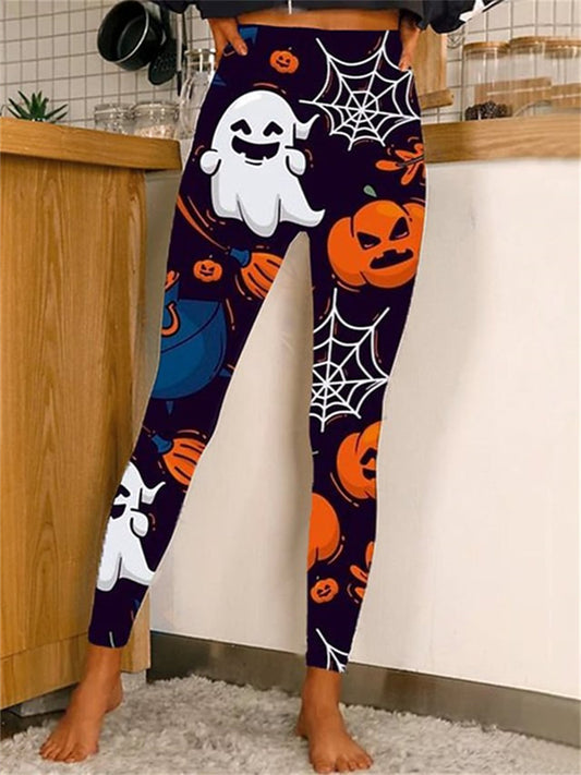 Women's Tights Leggings Purple Orange White Mid Waist Fashion Halloween Weekend Print Micro-elastic Full Length Tummy Control Graphic S M L XL XXL / Skinny