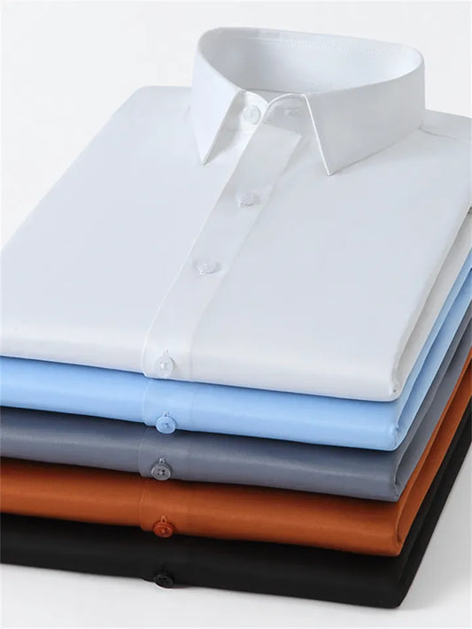 Men's Dress Shirt Black White Yellow Long Sleeve Solid Color Square Neck All Seasons Wedding Work Clothing Apparel