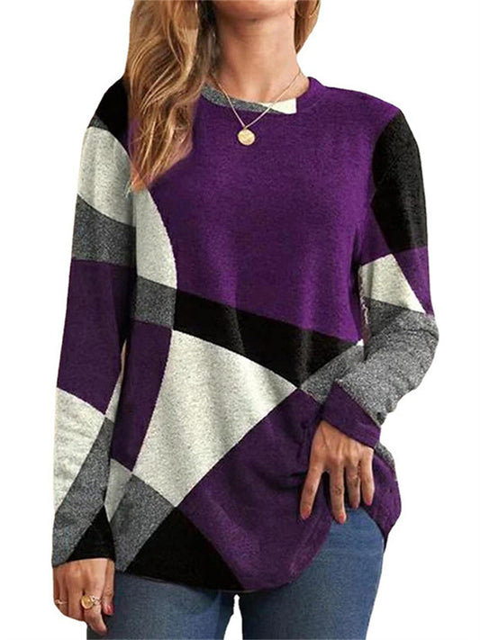 Women's New Fall and Winter Comfortable and Casual Geometric Pattern Color Collision Printing Street Hipster T-shirt Tops