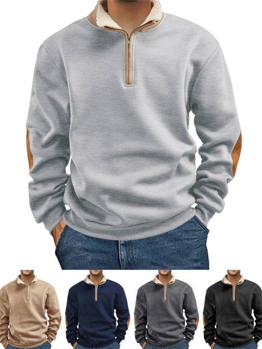 New Arrival Retro Patchwork Embroidered Men's Long-Sleeve Solid Color Hoodie
