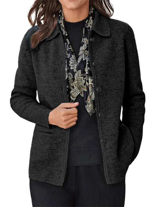 Autumn and Winter Explosion of Solid Color Long-sleeved Lapel Button Down Shirt Pockets Long-sleeved Tops for Women