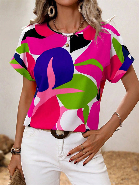 Women's Summer New Printing U Neck Women's Short-sleeved Tops