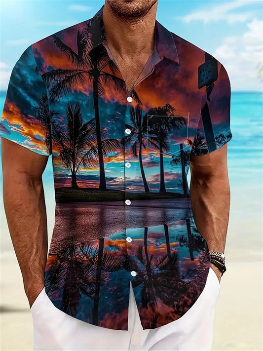 Men's Hawaiian-Style Gradient Color 3D Printed Shirt for Vacation and Casual Wear