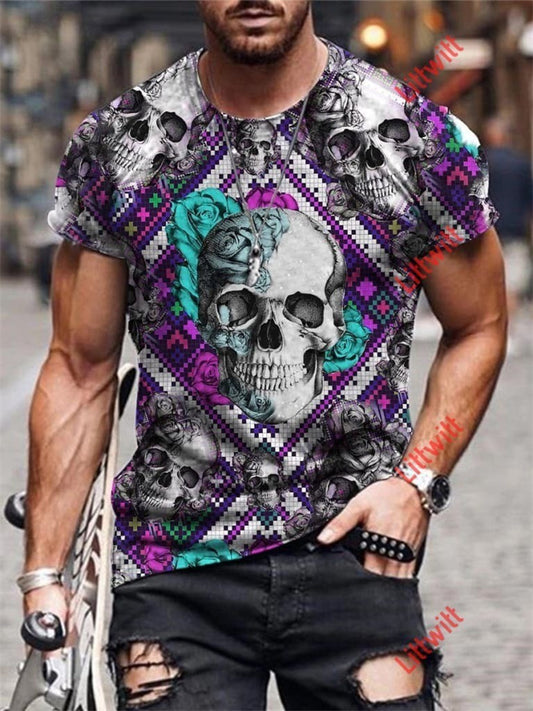 Men's Summer Sports T-Shirt with 3D Skull Print