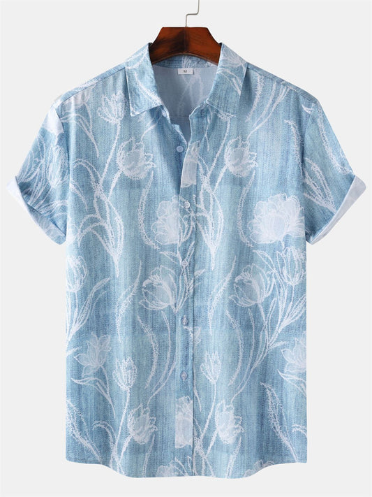 New Men's Hawaiian Style Beach Print Short Sleeve Shirt
