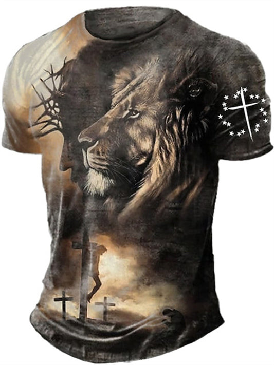 Men's T shirt Tee Graphic Animal Lion Faith Crew Neck Clothing Apparel 3D Print Outdoor Daily Short Sleeve Print Fashion Designer Vintage