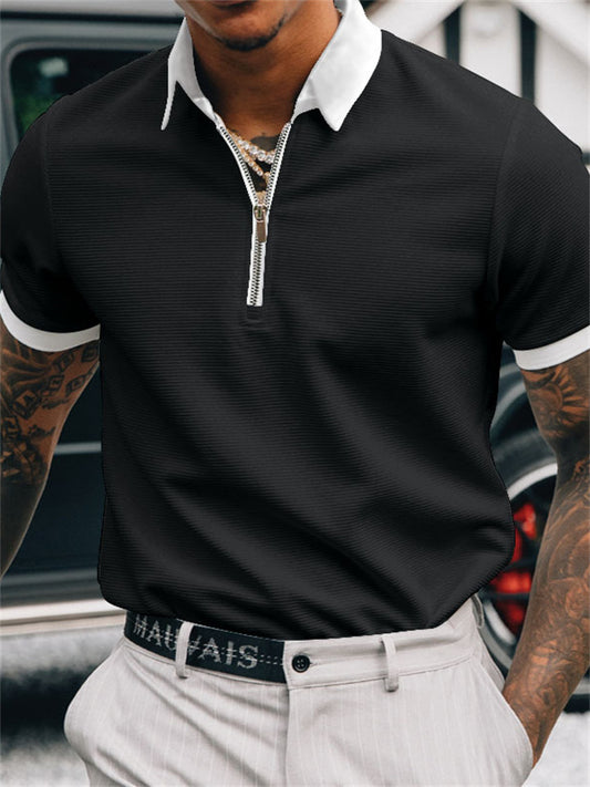 Spring and Summer New Solid Color Polo Shirt Zipper Decoration Men's Polo Shirt Loose Type Fashion Casual Short-sleeved T-shirt