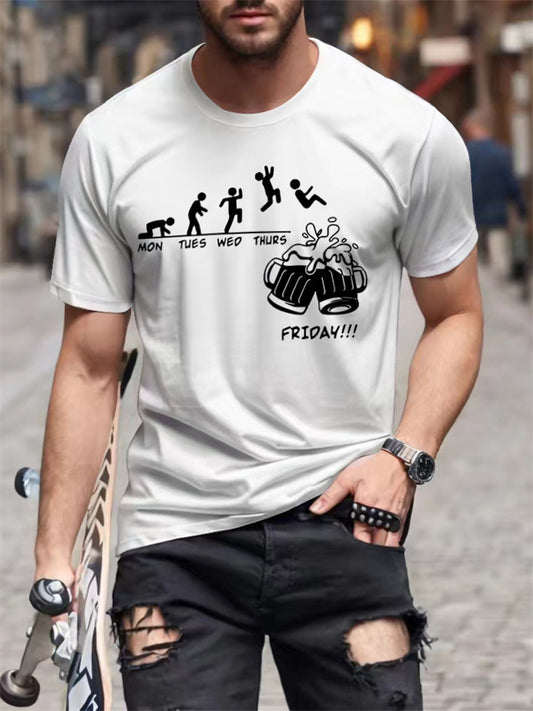New Arrival Men's Casual Sporty and Fashionable 3D Short-Sleeve Round-Neck Letter T-Shirt