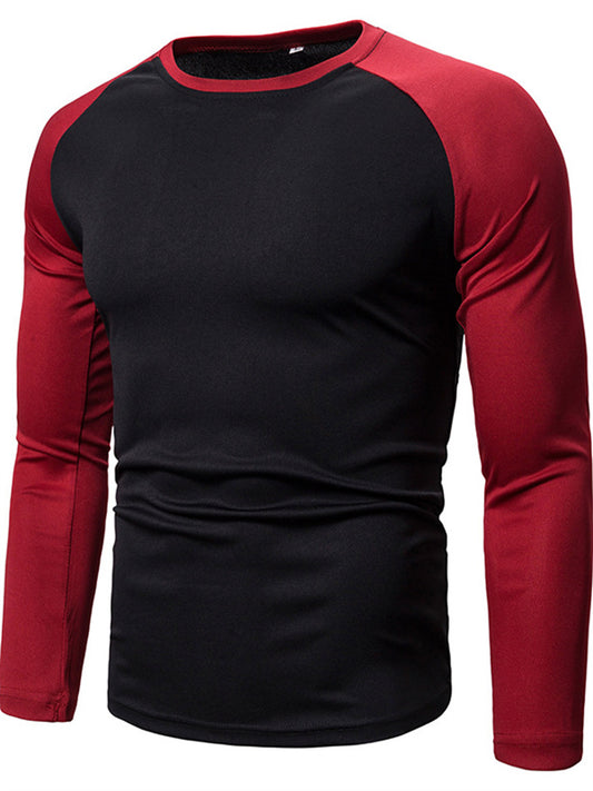 Sleeve Length:Long Sleeve New Men's Colorblocking Tops Long-sleeved T-shirt Splicing Round Neck Men's T-shirt