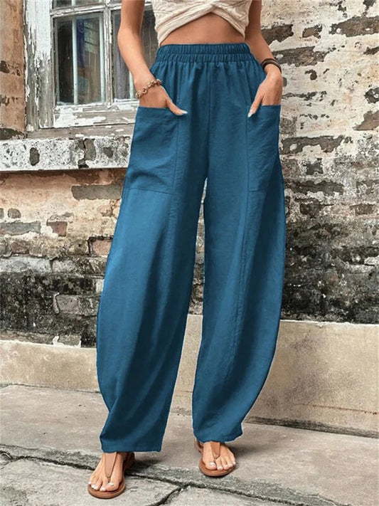Women's Pants Solid Color Pockets Women's Solid Color Pants Elastic Pants Pants