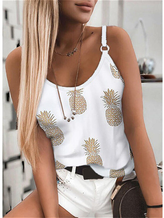 Summer New Women's Fashion Casual Round Neck Print High Elastic Loose Type Camisole Fresh Sweet Small Tank Top S-5XL