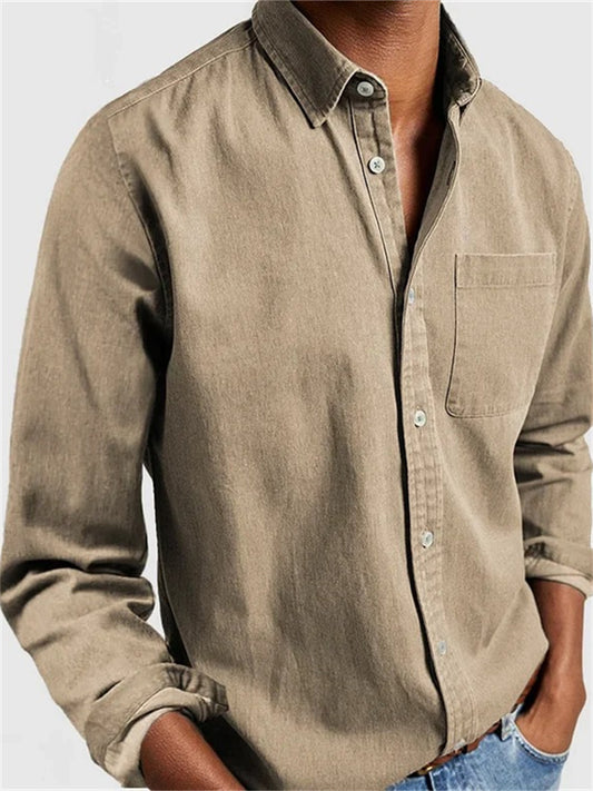 New Men's Shirts New Long-sleeved Lapel Men's Solid Color Cardigan Shirt