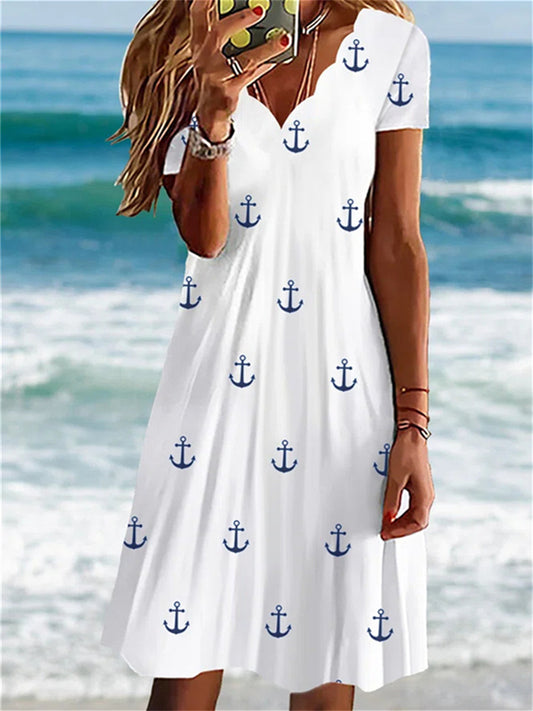Women's Casual Dress Shift Dress Print Dress Print Ruched Print V Neck Mini Dress Active Fashion Outdoor Daily Short Sleeve Loose Fit White Blue Spring Summer S M L XL XXL