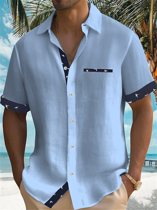 Men's Linen Shirt Summer Shirt Beach Shirt White Blue Green Short Sleeve Striped Lapel Spring & Summer Hawaiian Holiday Clothing Apparel Basic