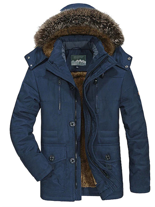 Men's Winter Jacket Winter Coat Warm Camping & Hiking Zipper Outerwear Clothing Apparel Black khaki Dark Blue