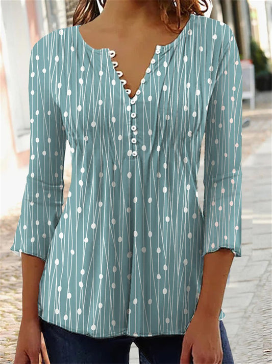 New Wave V-neck Print Shirt Bottoming Shirt Tops for Women