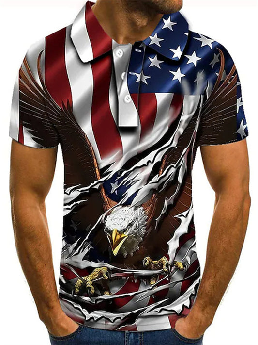 Men's Collar Polo Shirt Golf Shirt Tennis Shirt Graphic Prints Eagle American Flag National Flag Collar Green Blue Dark Green Red Black 3D Print Street Casual Short Sleeve Button-Down Clothing Apparel