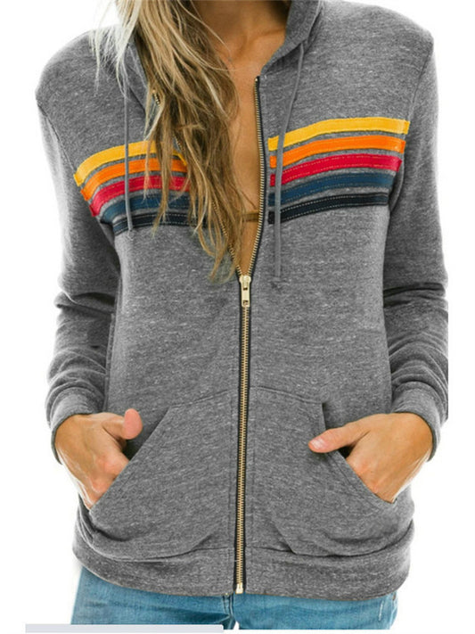 Women's Fall/Winter Casual Rainbow Pattern Long Sleeve Hoodie