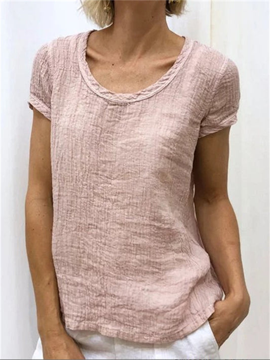 Explosive Solid Color Slim Type Women's Fresh Sweet Round Neck T-shirt Cotton Double Crepe Fashion T-shirt Tops