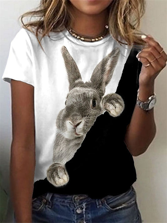 Ladies Summer Short-sleeved Women's T-shirt Rabbit Print Short-sleeved T-shirt