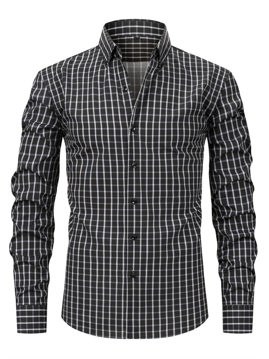 Printed Plaid Long-Sleeve Spread Collar Men's Shirt Casual Shirt