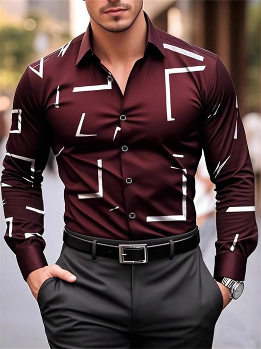Men's Shirt New Irregular Print Casual Shirt Long Sleeve Shirt