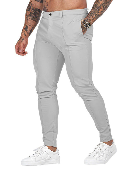 Men's Solid Color Tight Zipper Business Casual Daily Slim Small Leg Pants
