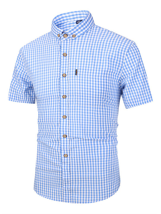 Men's Short-Sleeve Checkered Shirt 100% Cotton Casual Checkered Shirt