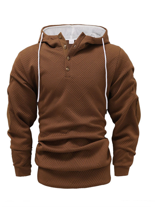 Fall/Winter New Arrival Men's Solid Color Jacquard Hooded Sweatshirt - Loose-Fit Casual Top