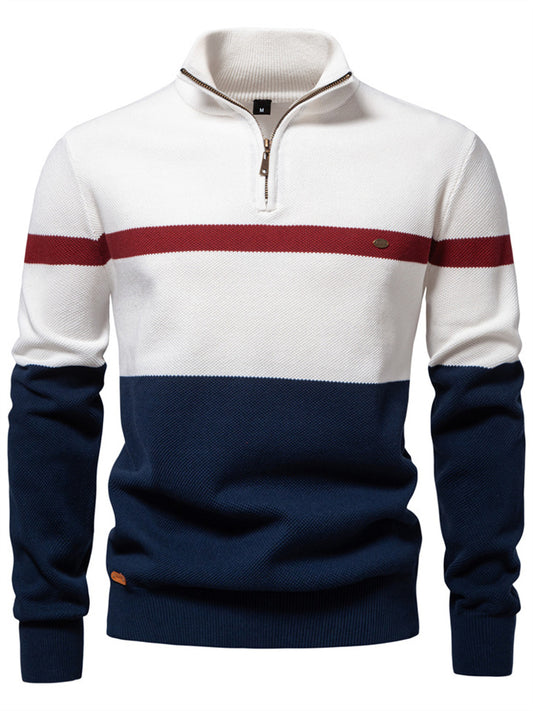 Autumn and Winter New Collar Men's Sweater Half-zipper Colorblocking Sweater