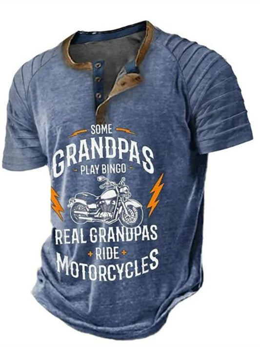 Men's Henley Shirt Raglan T Shirt Letter Graphic Prints Motorcycle Henley