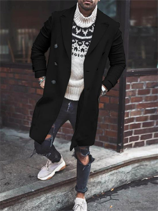 Men's Solid Color Medium Long Lapel Coat