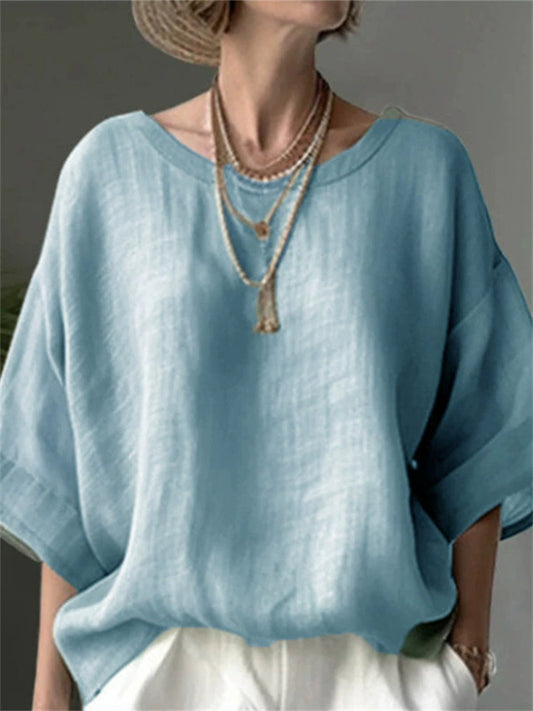 New Solid Color Comfortable Casual Round Collar Women's Large Size Shirt