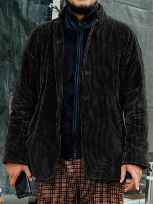 Men's Jacket Brown Fashion Trend Jacket Lapel Cardigan Solid Color Knitted Jacket