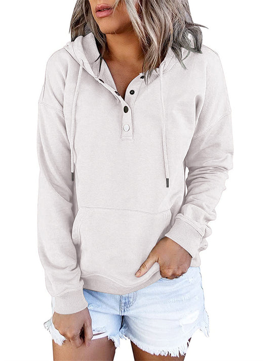 Women's Fashion Ladies Temperament Elegant Commuter Solid Color Pullover Hooded Drawstring Insert Pockets Sweater