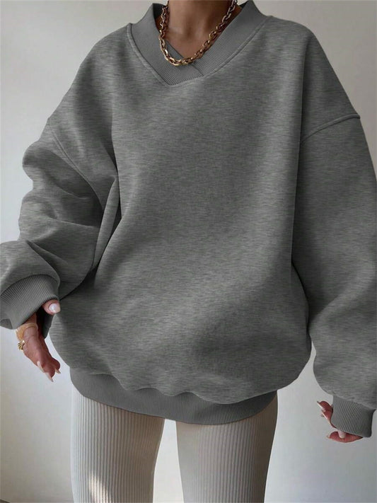 Fall New Arrival Casual Women's Solid Color Long Sleeve Crew Neck Sweatshirt Loose-Fit Sweatshirt