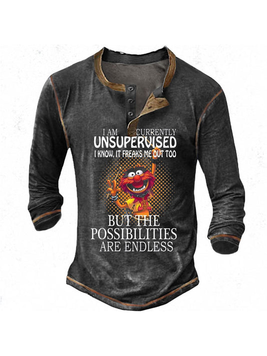 Men's Henley Shirt Tee Graphic Cartoon Character Henley Clothing Apparel 3D Print Casual Daily Wear Long Sleeve Print Fashion Designer Comfort