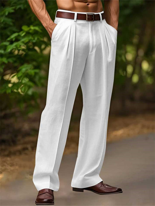 Men's New Arrival Solid-Color Linen Casual Loose-Fit Straight-Leg Pants