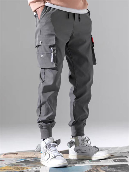 Men's Cargo Pants Cargo Trousers Trousers Cropped Pants Elastic Waist Multi Pocket Plain Outdoor Sports Full Length Casual Daily Cotton Classic Style Black Grey Micro-elastic
