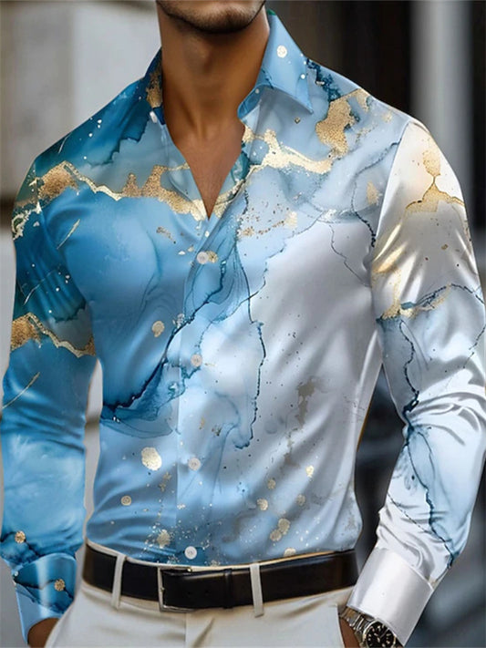 New Men's Long Sleeve Shirt Spring and Autumn Season Printed Slim Fit Casual Men's Long Sleeve Shirt