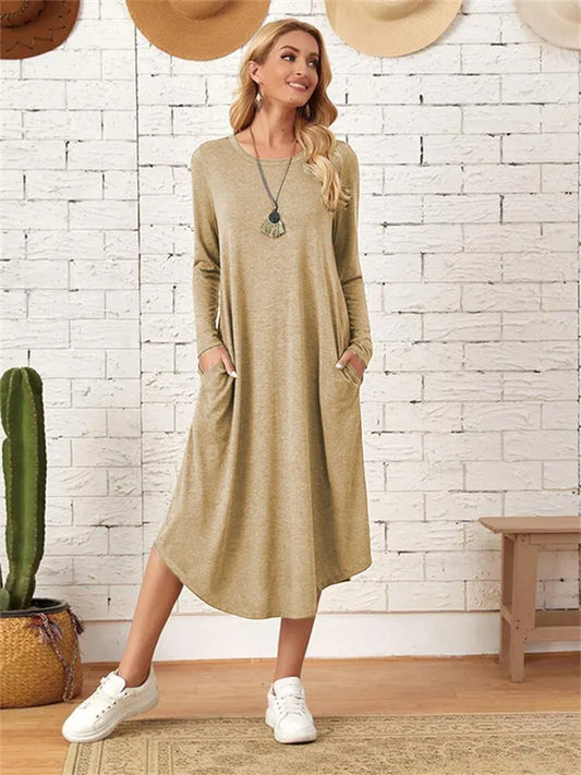 Fall/Winter New Arrival Women's Solid Color Knit Curved Hem Loose Dress