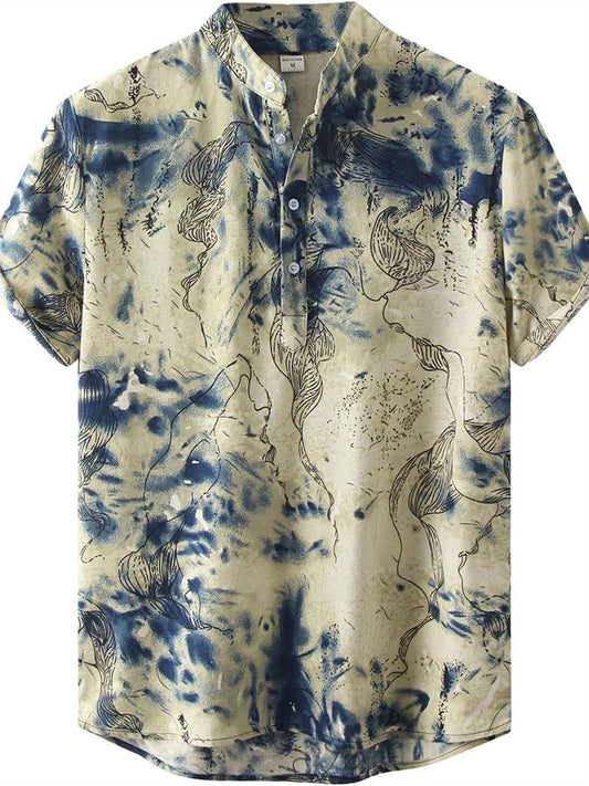 Summer Hawaiian 3D Printed Casual Floral Short-Sleeve Shirt for Men with Lapel Collar