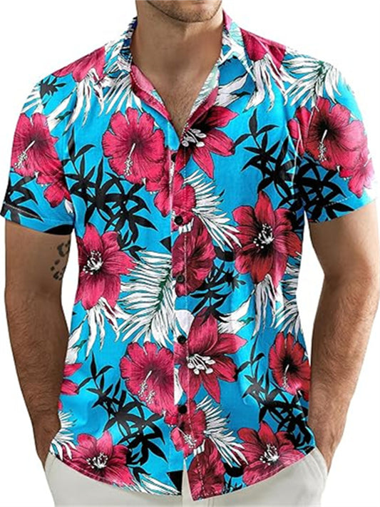 Men's Breathable Summer Short-Sleeve Shirt with Sunflower Print