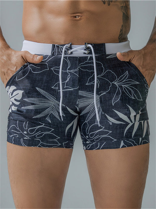 Men's Four-inch Boxer Briefs with Print Swim Trunks Swimming Trunks Beach Shor