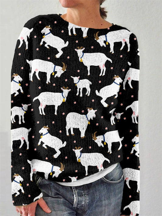 Women's Creative Long-Sleeve Hoodie Sweater with Animal Print Crew Neck